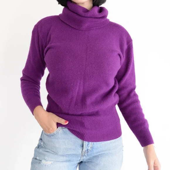 Crown Jewels Purple 50% Lambswool  40% Rabbit Hair Turtleneck Sweater Small - Picture 3 of 11